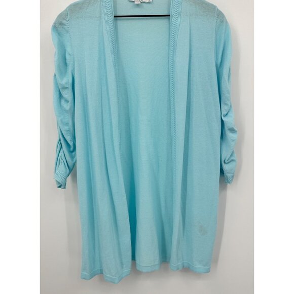 Chicos Rushed Sleeve Cardigan Women 0 Small Beach Aqua Sweater Sheer NWT - Picture 3 of 9